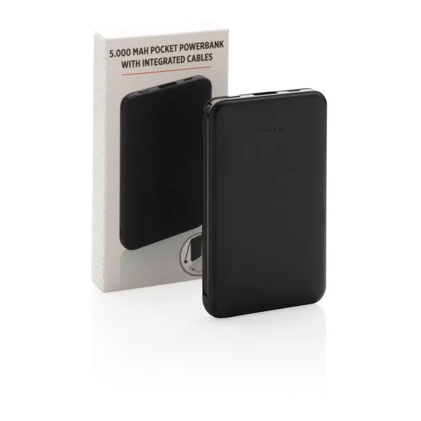  Prijenosna baterija s integriranim kabelom, 5 000 mAh - XD Collection Crna