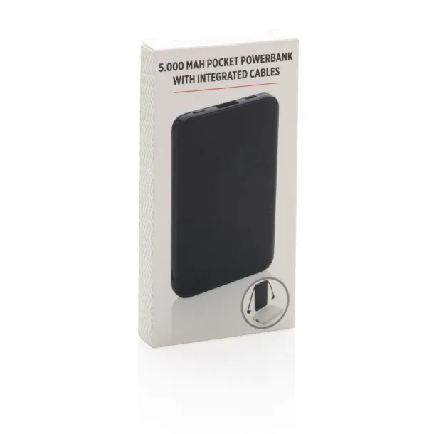  Prijenosna baterija s integriranim kabelom, 5 000 mAh - XD Collection Crna