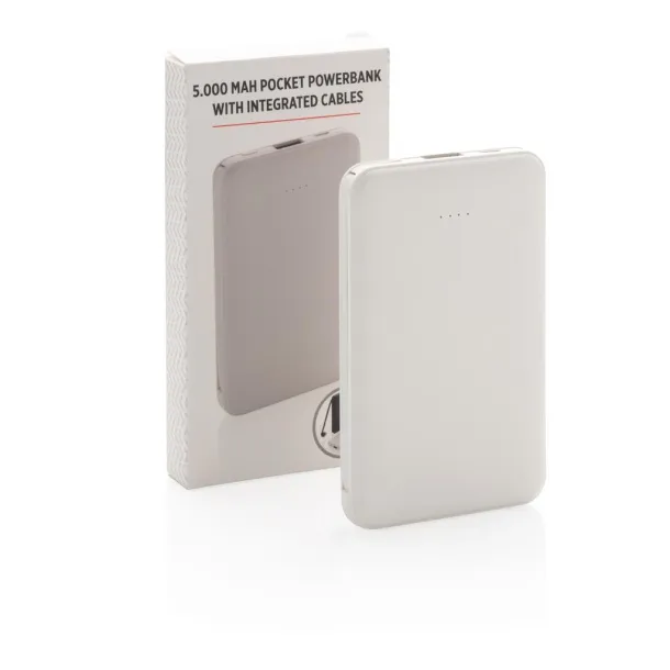  Prijenosna baterija s integriranim kabelom, 5 000 mAh - XD Collection Bijela