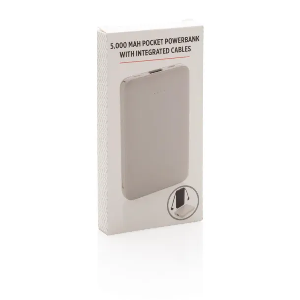  Prijenosna baterija s integriranim kabelom, 5 000 mAh - XD Collection Bijela