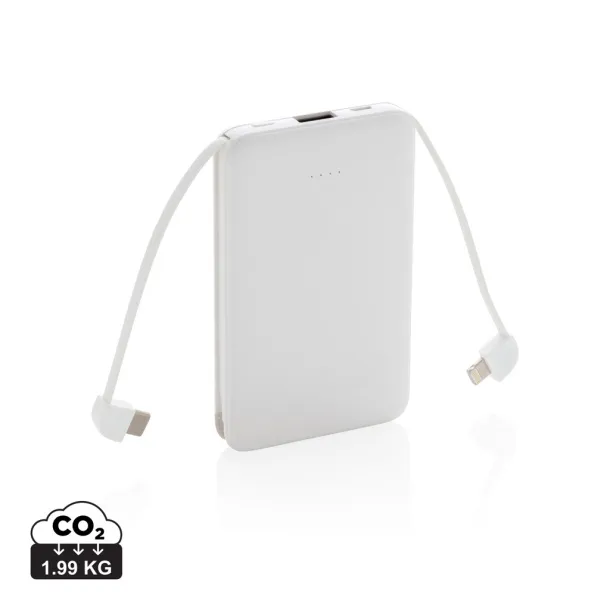 Prijenosna baterija s integriranim kabelom, 5 000 mAh - XD Collection Bijela