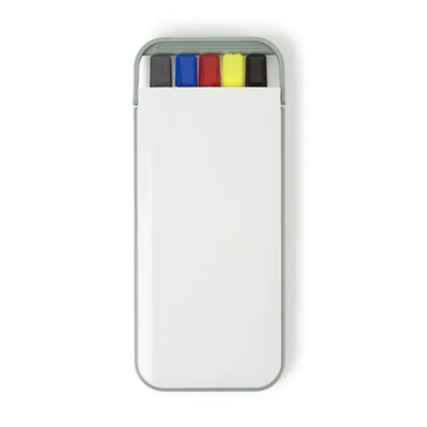  Writing set, pencil, highlighter and ball pens with caps that indicate ink colour Bijela