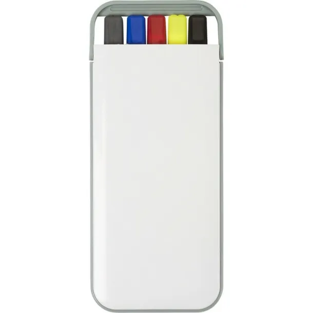  Writing set, pencil, highlighter and ball pens with caps that indicate ink colour Bijela