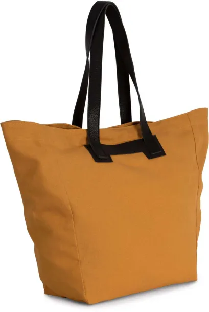  HANDBAG WITH LEATHER HANDLES - 310 g/m² - Kimood Cumin Yellow