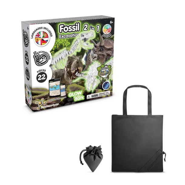 2 in 1 Fossil Excavation Kit V Educational game supplied with a 190T folding gift bag Black