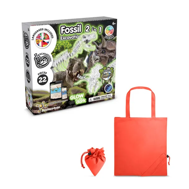 2 in 1 Fossil Excavation Kit V Educational game supplied with a 190T folding gift bag Red