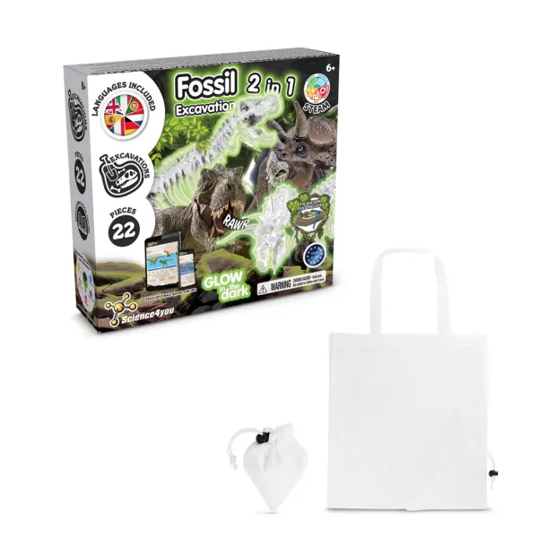 2 in 1 Fossil Excavation Kit V Educational game supplied with a 190T folding gift bag White