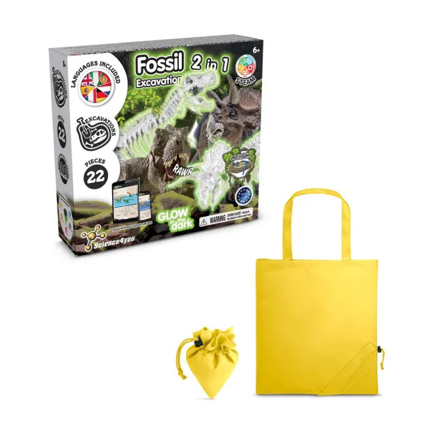 2 in 1 Fossil Excavation Kit V Educational game supplied with a 190T folding gift bag Yellow