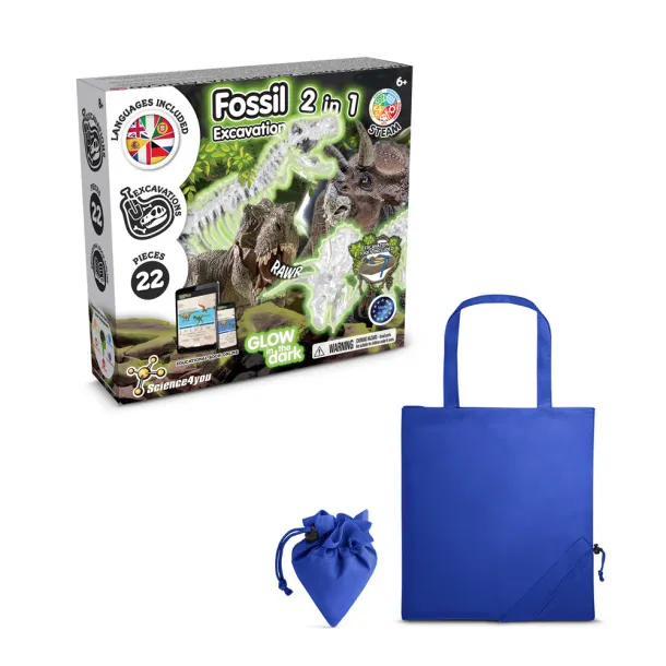 2 in 1 Fossil Excavation Kit V Educational game supplied with a 190T folding gift bag Royal blue