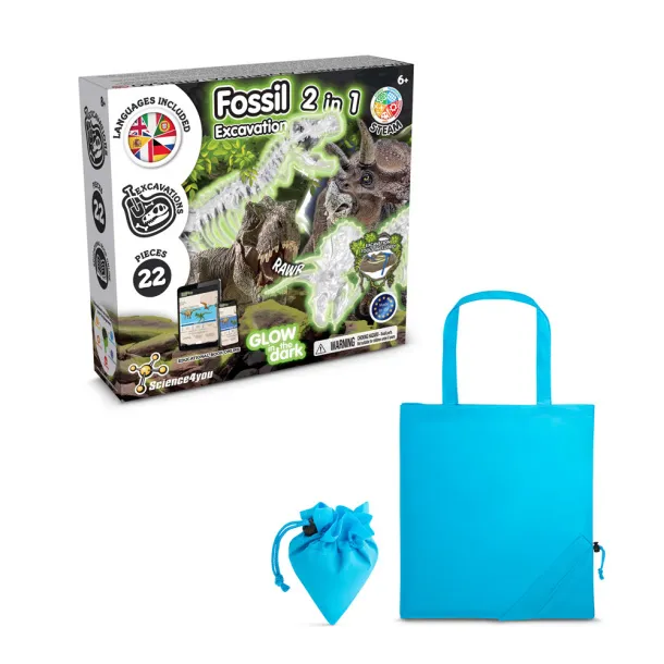 2 in 1 Fossil Excavation Kit V Educational game supplied with a 190T folding gift bag Light blue