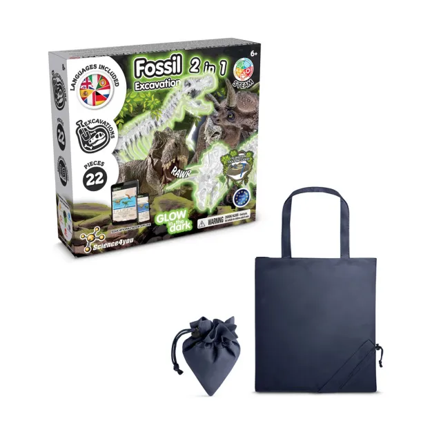 2 in 1 Fossil Excavation Kit V Educational game supplied with a 190T folding gift bag Navy Blue