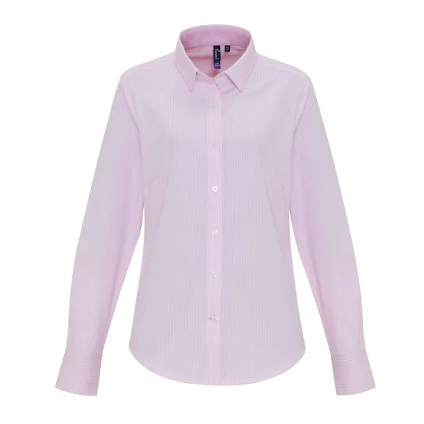  WOMEN'S COTTON RICH OXFORD STRIPES SHIRT - Premier White Pink