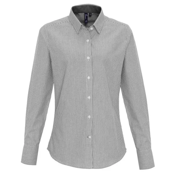  WOMEN'S COTTON RICH OXFORD STRIPES SHIRT - Premier White Grey