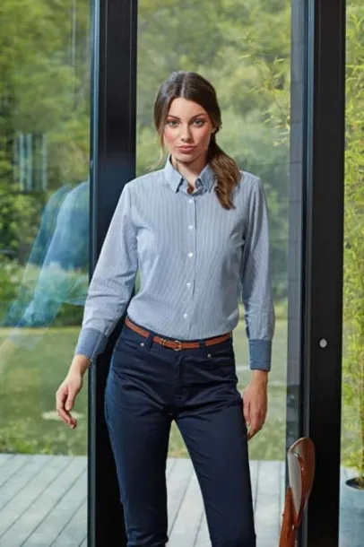  WOMEN'S COTTON RICH OXFORD STRIPES SHIRT - Premier Oxford Blue