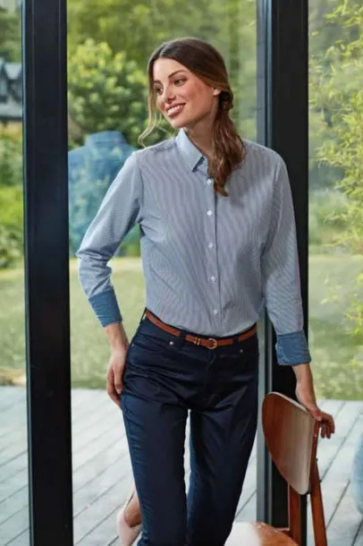  WOMEN'S COTTON RICH OXFORD STRIPES SHIRT - Premier Oxford Blue