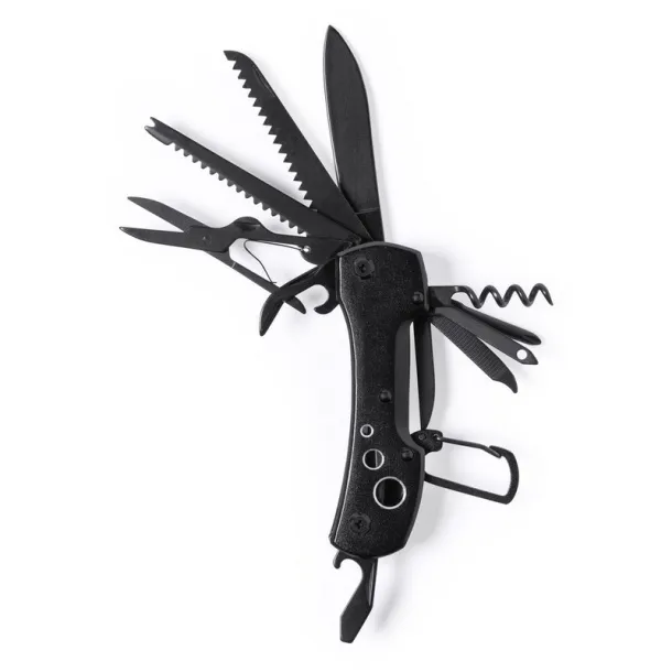  Multifunctional tool, pocket knife, 13 functions, carabiner black