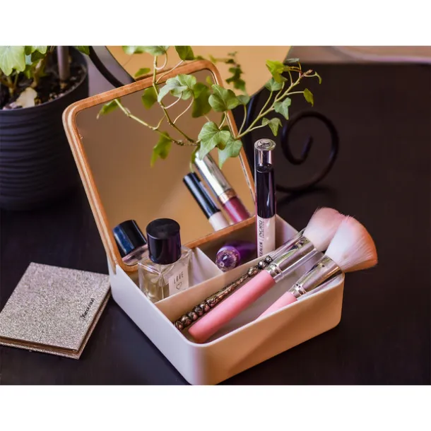 VANITY BOX box with a bamboo lid and a large mirror Brown