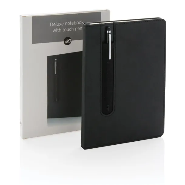  Standard hardcover PU A5 notebook with stylus pen - XD Collection Black 