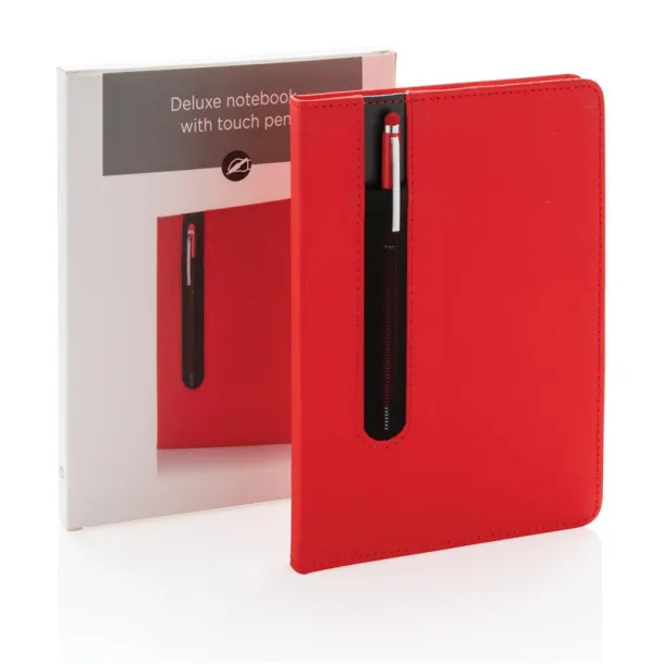  Standard hardcover PU A5 notebook with stylus pen - XD Collection Red 