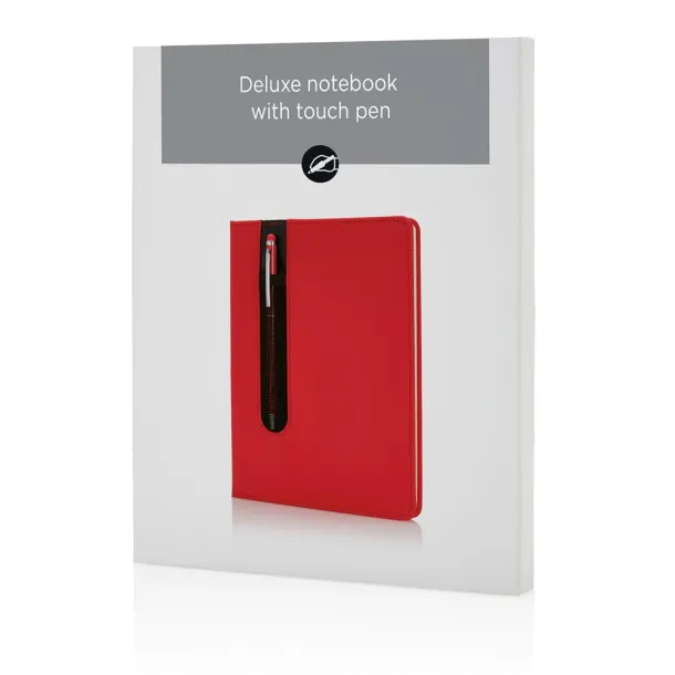  Standard hardcover PU A5 notebook with stylus pen - XD Collection Red 