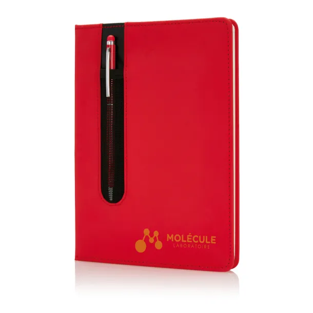  Standard hardcover PU A5 notebook with stylus pen - XD Collection Red 