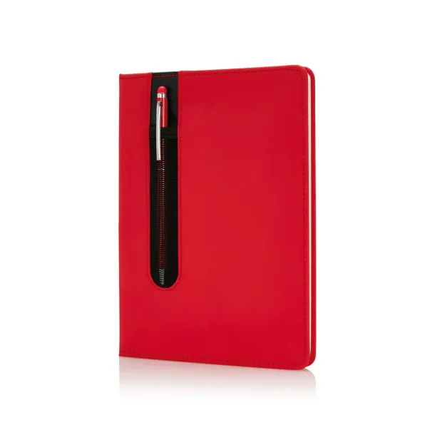  Standard hardcover PU A5 notebook with stylus pen - XD Collection Red 