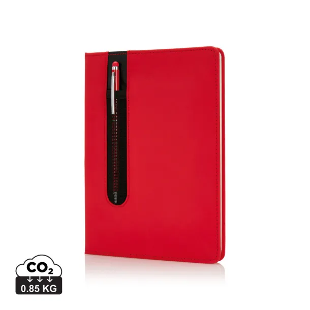  Standard hardcover PU A5 notebook with stylus pen - XD Collection Red 