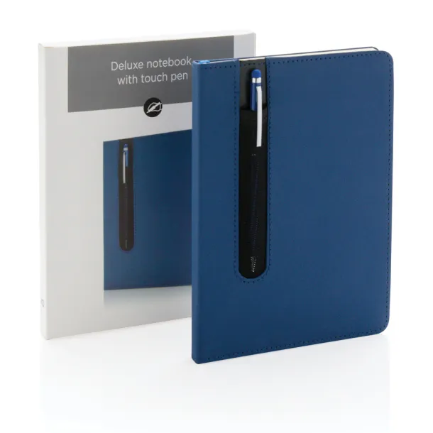  Standard hardcover PU A5 notebook with stylus pen - XD Collection Navy Blue 