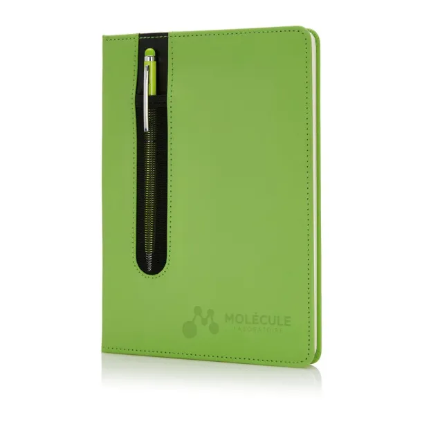  Standard hardcover PU A5 notebook with stylus pen - XD Collection Green