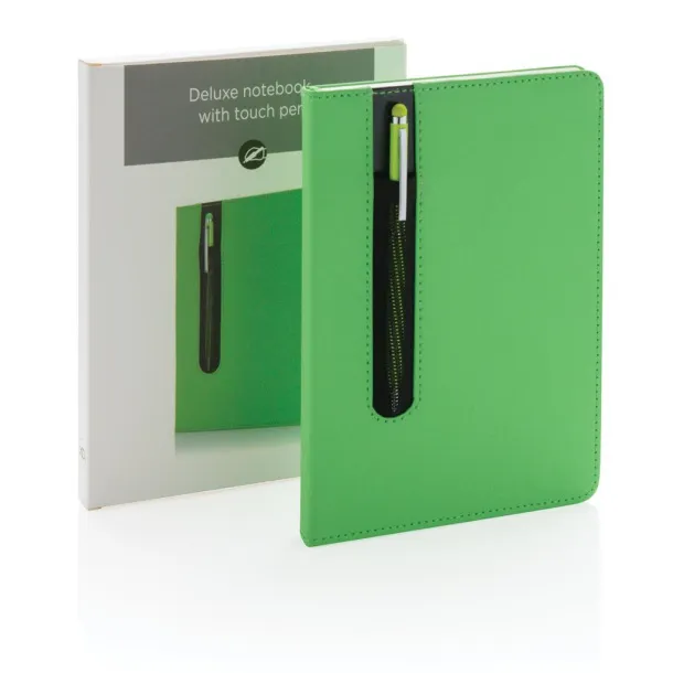  Standard hardcover PU A5 notebook with stylus pen - XD Collection Green