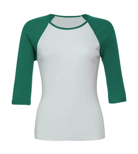  Dvobojna raglan majica s 3/4 rukavima - Bella+Canvas Bijela Kelly Green
