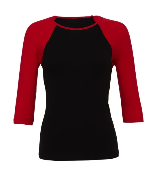  Dvobojna raglan majica s 3/4 rukavima - Bella+Canvas Crna Crvena