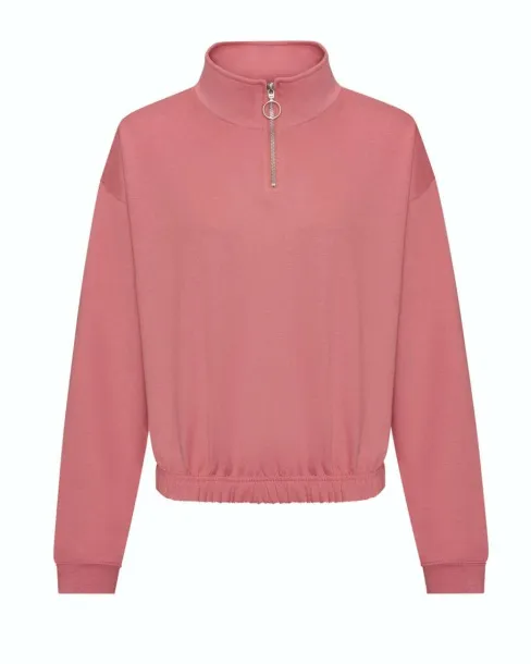  Ženska skraćena majica s 1/4 zipa - Just Hoods Dusty Rose