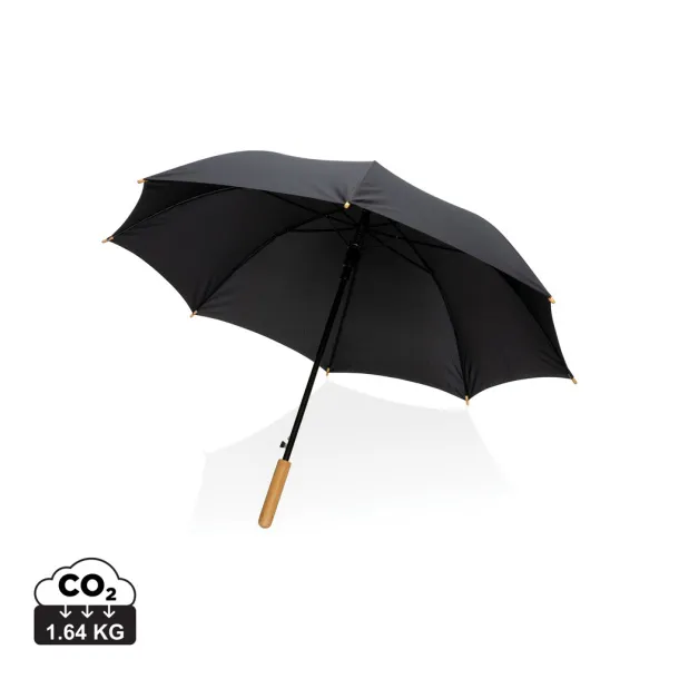  23" Impact AWARE™ RPET 190T auto open bamboo umbrella - XD Collection Black 