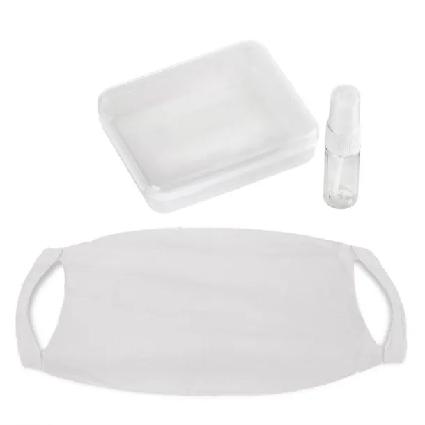  Set in box, spray bottle for disinfectant and reusable face mask with filter space and silver ions Bijela