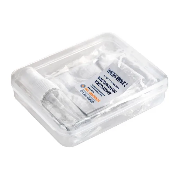  Set in box, spray bottle for disinfectant and reusable face mask with filter space and silver ions Bijela