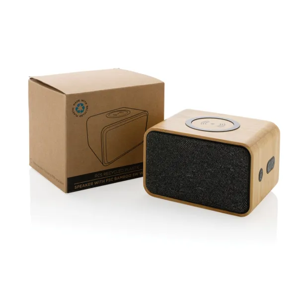  RCS Rplastic speaker with FSC® bamboo 5W wireless charger - XD Collection Brown 