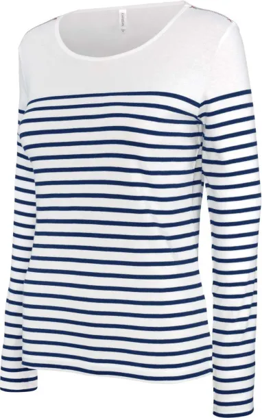  LADIES’ LONG-SLEEVED BRETON STRIPE TOP - Kariban White Navy