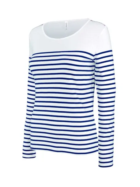  LADIES’ LONG-SLEEVED BRETON STRIPE TOP - Kariban White Navy