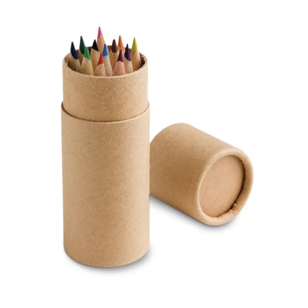 CYLINDER Pencil box with 12 coloured pencils Natural