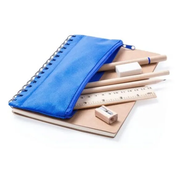  School set, pencil case, 2 pencils, ball pen, notebook, ruler, eraser and pencil sharpener Mornarski plava