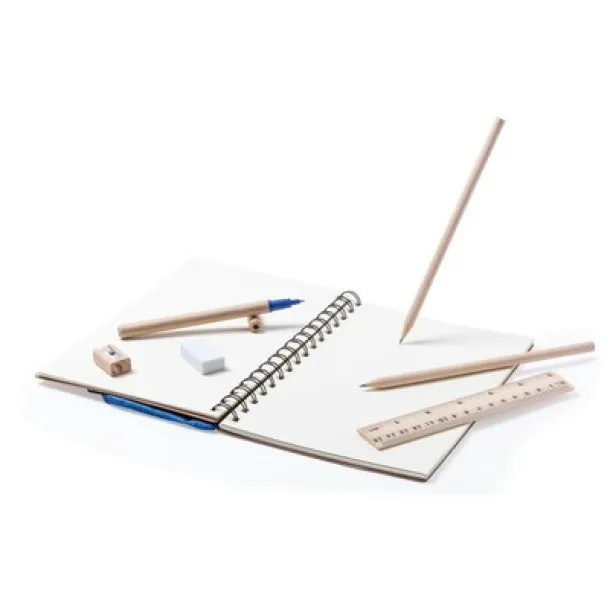  School set, pencil case, 2 pencils, ball pen, notebook, ruler, eraser and pencil sharpener Mornarski plava