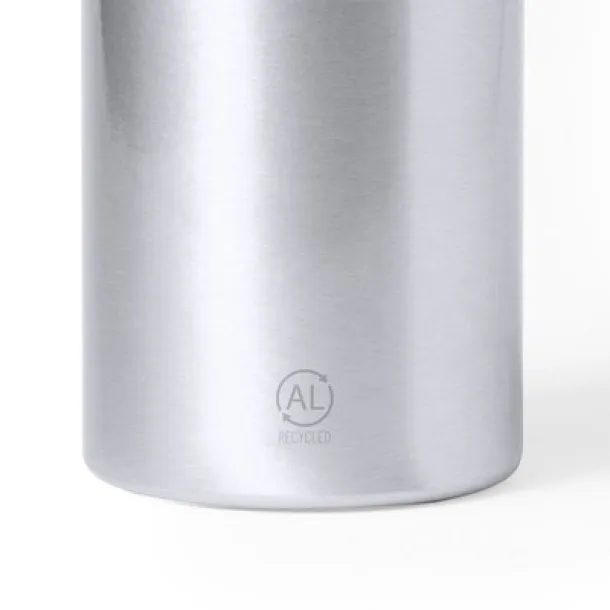  Recycled aluminium sports bottle 400 ml, carabiner silver