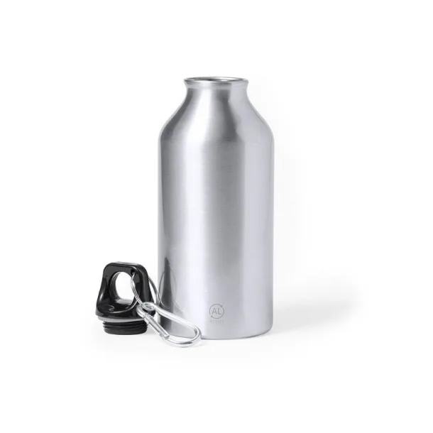  Recycled aluminium sports bottle 400 ml, carabiner silver