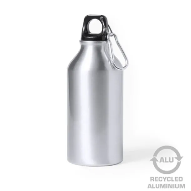  Recycled aluminium sports bottle 400 ml, carabiner silver