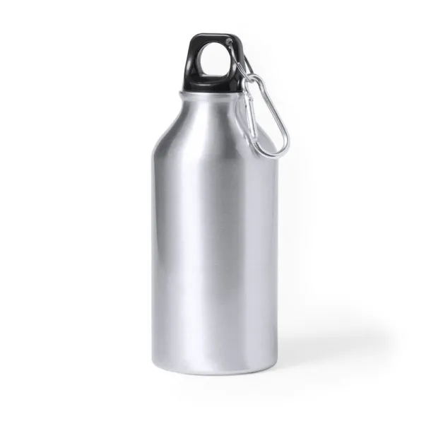  Recycled aluminium sports bottle 400 ml, carabiner silver