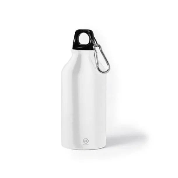  Recycled aluminium sports bottle 400 ml, carabiner white