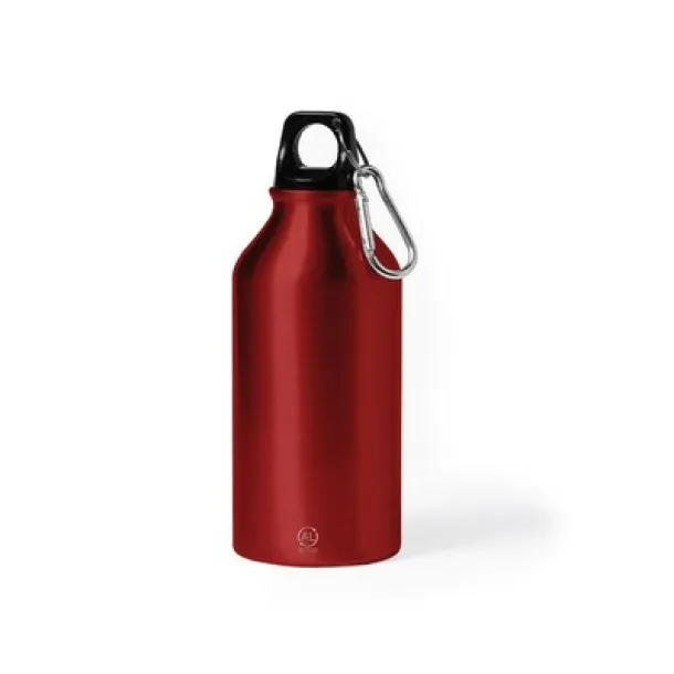  Recycled aluminium sports bottle 400 ml, carabiner red