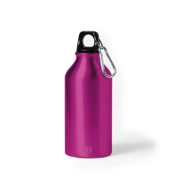  Recycled aluminium sports bottle 400 ml, carabiner fuchsia