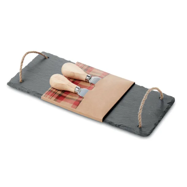 RIMINI Slate cheeseboard with 2 knive Black